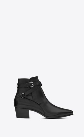 SAINT LAURENT Flat Booties Woman signature blake 40 jodhpur ankle boot in black leather a_V4